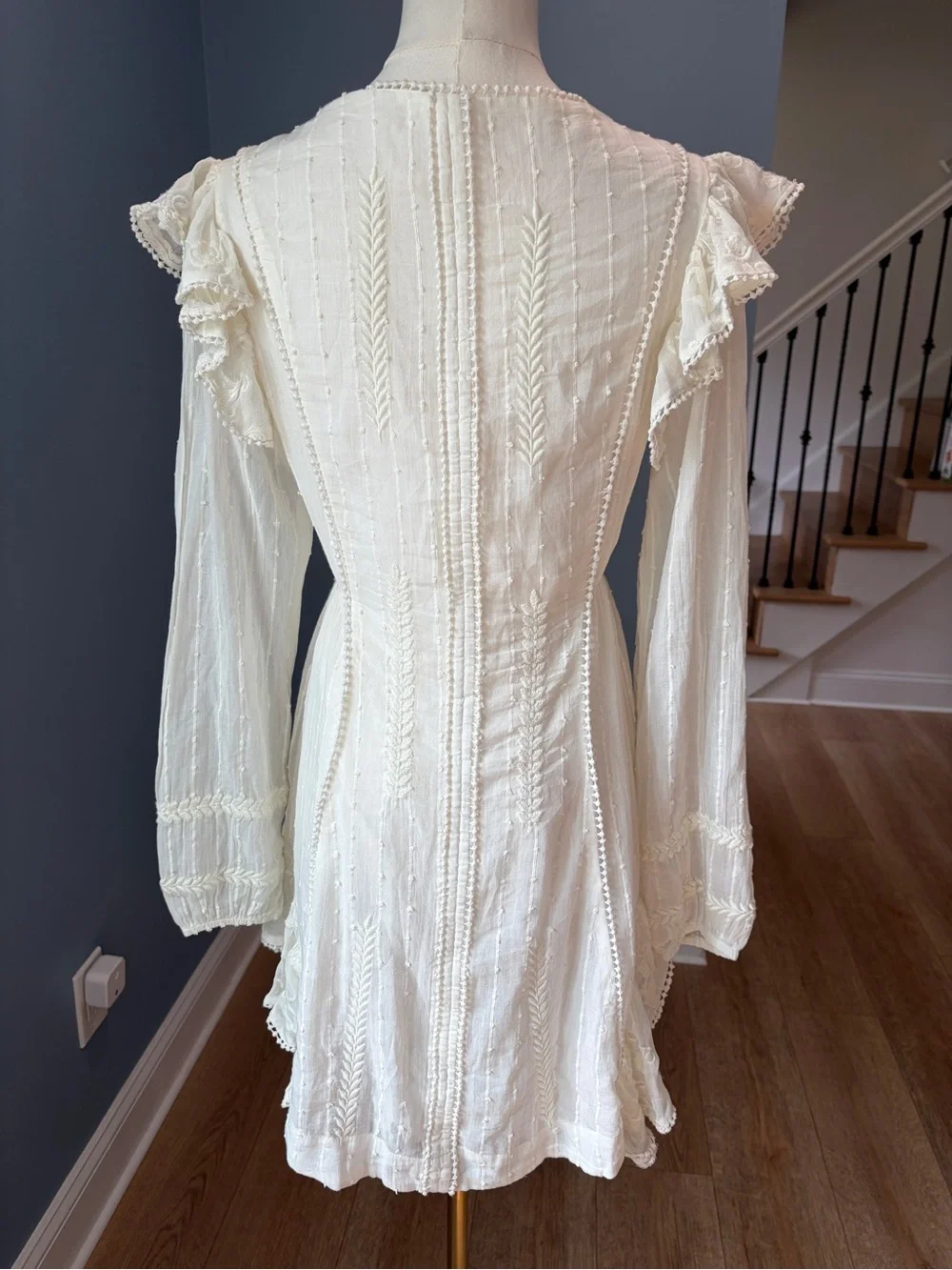 Free People Isabella Mini Dress Ivory Embroidered Ruffle Boho Size 0